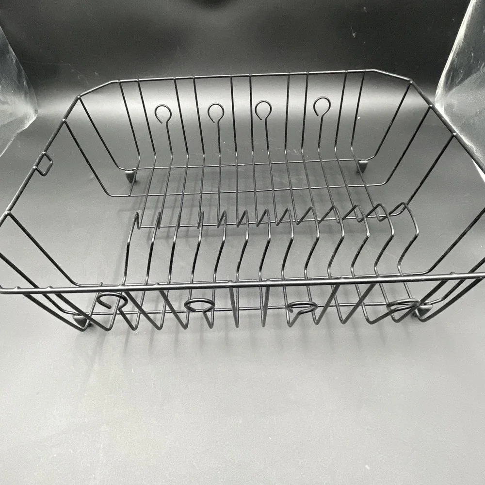 VTG Rubbermaid COATED WIRE DISH DRAINER Drying Rack Black No Utensil Cup